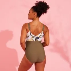 Nabaiji Bañador Premamá Aquagym/Natación Aya Mujer Caqui Blanco - Equipamiento Triatlón -Quechuagatta comercio baador premama aquagymnatacion aya mujer caqui blanco 3