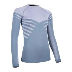 Camiseta sin Costuras Confort Manga Larga Trail Running Mujer Azul Lila - EVADICT