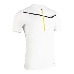 EVADICT Camiseta Trail Running Hombre Blanco Manga Corta Cremallera - Ropa de Alto Rendimiento