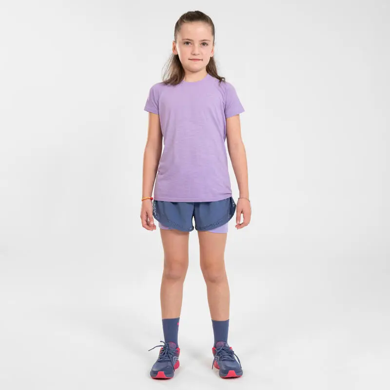 Pantalón Corto Mallas Running Transpirable Niña - KIPRUN DRY+ 2 En 1 Tejano Y Malva | Colecciones Triatlón 2 Pantalón Corto Mallas Running Transpirable Niña - KIPRUN DRY+ 2 En 1 Tejano Y Malva | Colecciones Triatlón - Imagen 2